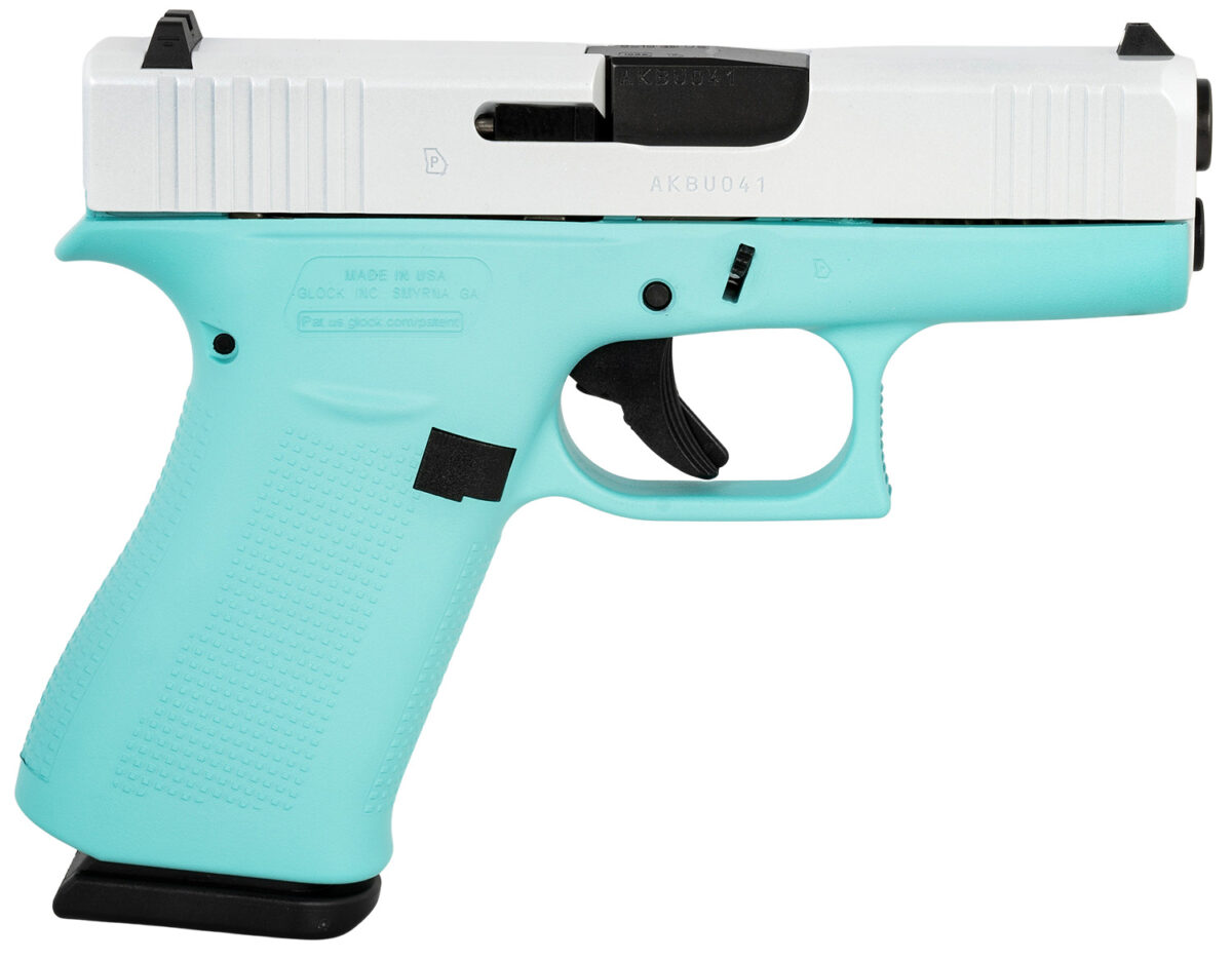 Glock UX4350204REBFPWS G43X Sub-Compact Frame 9mm Luger 10+1 3.41" Black GMB Barrel, Pearl White Cerakote Serrated Steel Slide, Robin Egg Blue Cerakote Polymer Frame w/Beavertail, Ambidextrous 1 169922
