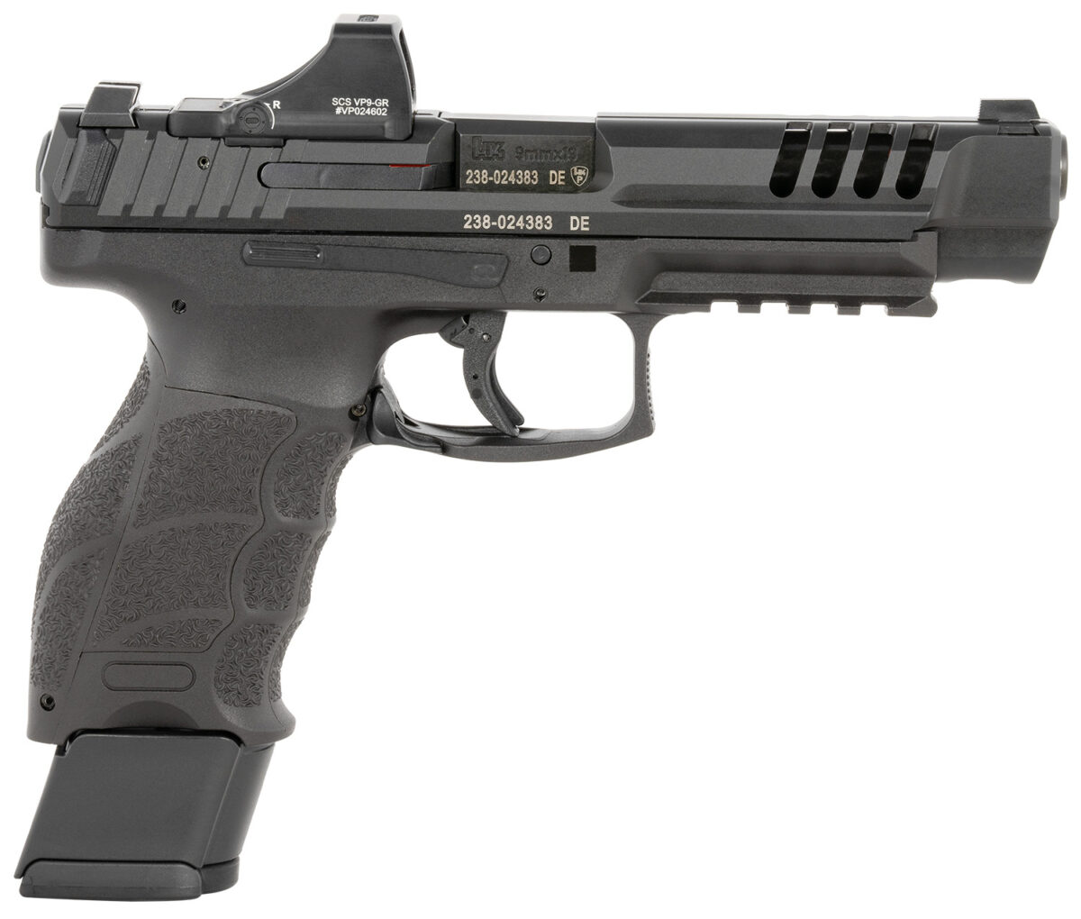 HK 81000878 VP9L SCS 9mm Luger 10+1 5" Black Polygonal Rifled Barrel, Long/Lightening Cuts/Optic Cut SCS Steel Slide, Polymer Frame w/Picatinny Rail, Black Interchangeable Backstrap Grip 1 172682