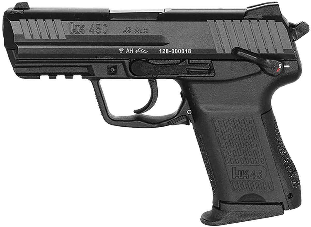 HK 81001111 HK45C V1 Compact Frame 45 ACP 8+1 3.94" Black Polygonal Rifled Barrel, Black Serrated Steel Slide, Black Polymer Frame w/Picatinny Rail, Black Interchangeable Backstrap Grip, Ambidextrous 1 172725