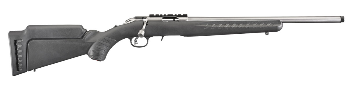 Ruger 8351 American Rimfire Full Size 22 LR 10+1 18" Satin Stainless Threaded Barrel, Satin Stainless Scope Rail Receiver, Black Synthetic Adjustable Stock, Right Hand 1 38215