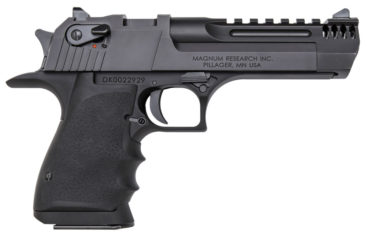 Magnum Research DE50L5IMB Desert Eagle L5 50 AE 5" with Muzzle Brake 7+1 Black Hardcoat Anodized Aluminum Frame Black Carbon Steel Slide Black Hogue Wraparound Rubber Grip 1 53182