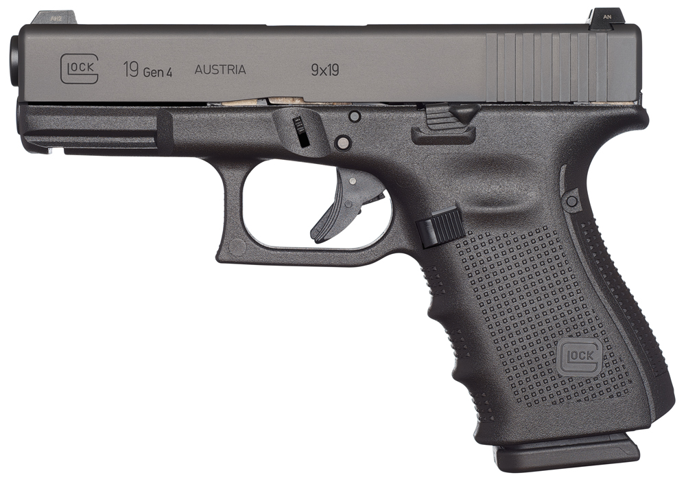 Glock UG1950203 G19 Gen4 Compact 9mm Luger 4.02" 15+1 Overall Black Finish with Steel Slide, Finger Grooved Rough Texture Interchangeable Backstraps Grip & Fixed Sights (US Made) 1 8031