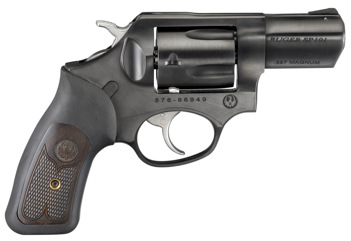 Ruger 15702 SP101 357 Mag 5rd 2.25" Blued Steel Barrel, Cylinder & Frame, Black Rubber w/Wood Insert Grip, Transfer Bar Safety, Exposed Hammer 1 107246