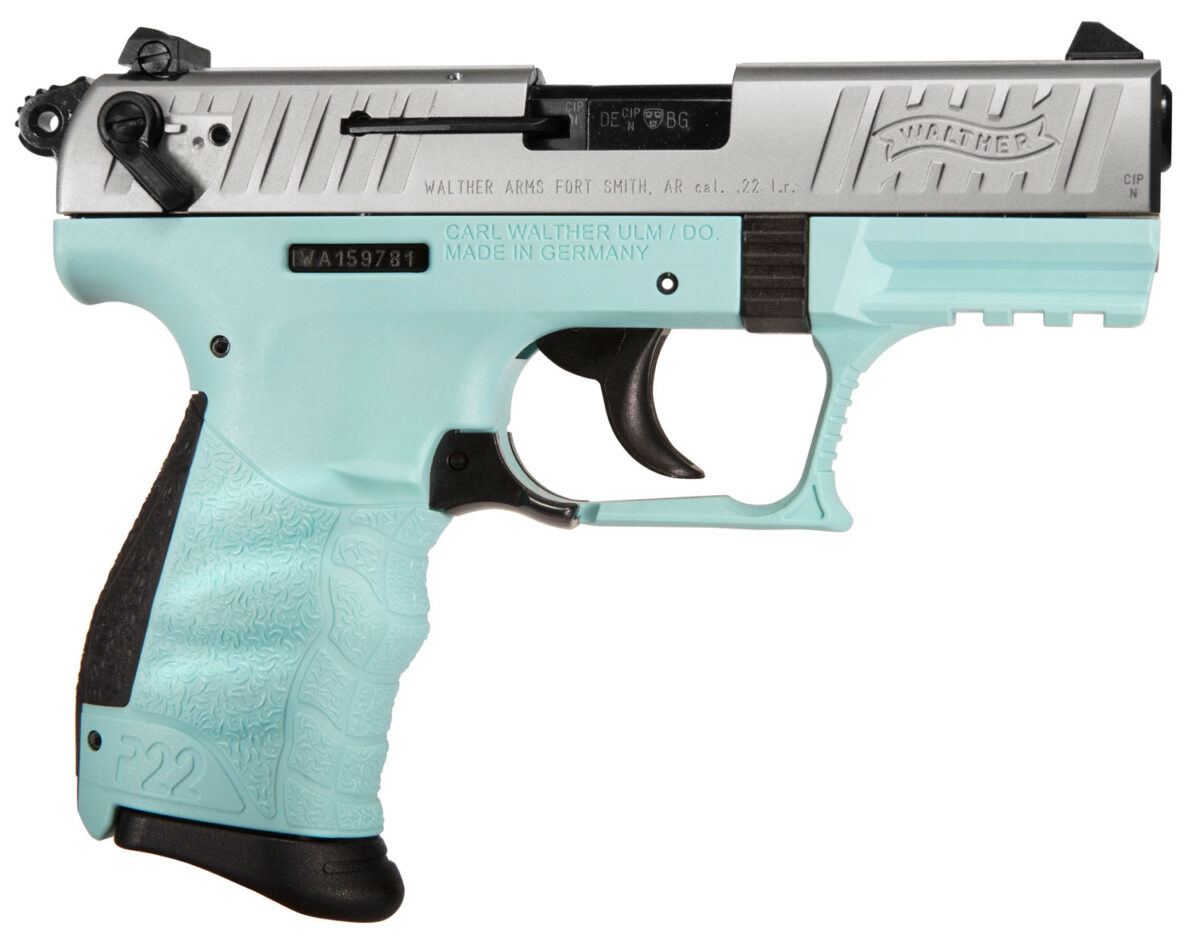 Walther Arms 5120760 P22 Q 22 LR 10+1 3.42" Steel/Threaded Barrel, Stainless Steel Serrated/Steel Slide, Angel Blue Polymer Frame w/Picatinny Rail, Black Interchangeable Backstrap Grips 1 111602