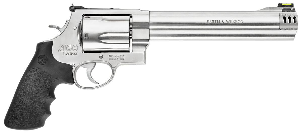 Smith & Wesson 163460 Model 460 XVR Extra Large 460 S&W Mag 5 Shot 8.38" Satin Compensated Barrel, Satin Cylinder, Satin Stainless Steel Frame, Black Finger Grooved Grip, Exposed Hammer 1 15070