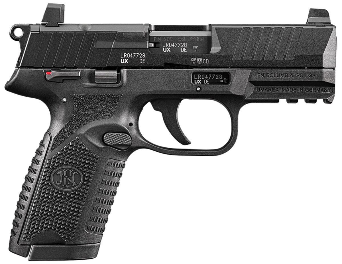 FN 66101013 502 MRD Full Size 22 LR 10+1 4" Black Target Crown Steel Barrel/Black PVD Optic Ready/Serrated Slide/Black Polymer Frame w/Accessory Rail/Black Textured Polymer Grips Ambidextrous 1 158110