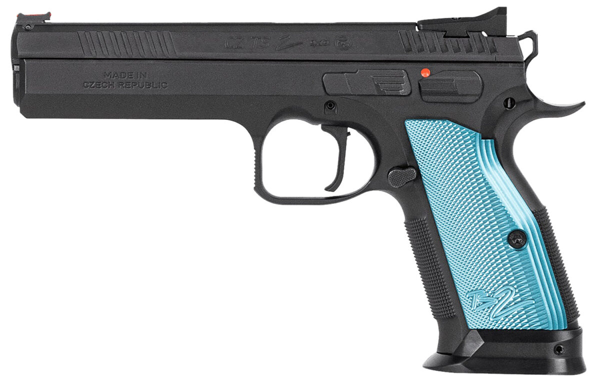 CZ-USA 01220 TS 2 9mm Luger 10+1 5.28" Black Steel Barrel, Black Nitride Serrated Slide, Black Steel Frame w/Beavertail, Blue Textured Aluminum Grip 1 169832