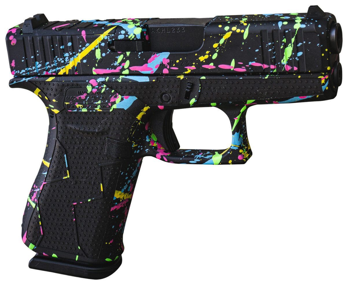 Glock UX4350204NSPLT G43X Slim Sub-Compact Frame 9mm 10+1 3.41" Black GMB Barrel, Black Splatter Cerakote Serrated Steel Slide, Polymer Frame & Grip 1 178213