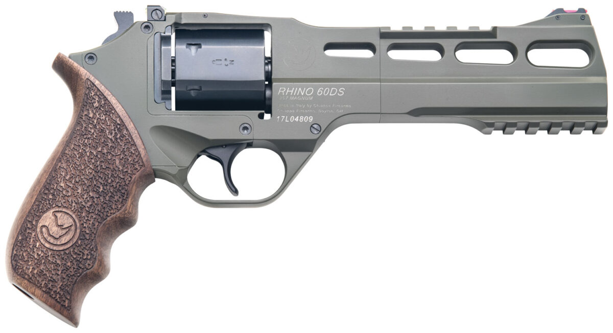 Chiappa Firearms 340282 Rhino 60DS Large Frame 357 Mag 6 Shot, 6" Green Cerakote Steel Vent Rib Barrel, Blued Steel Cylinder, Green Cerakote Aluminum Frame, Walnut Grip, Concealed Hammer 1 51815