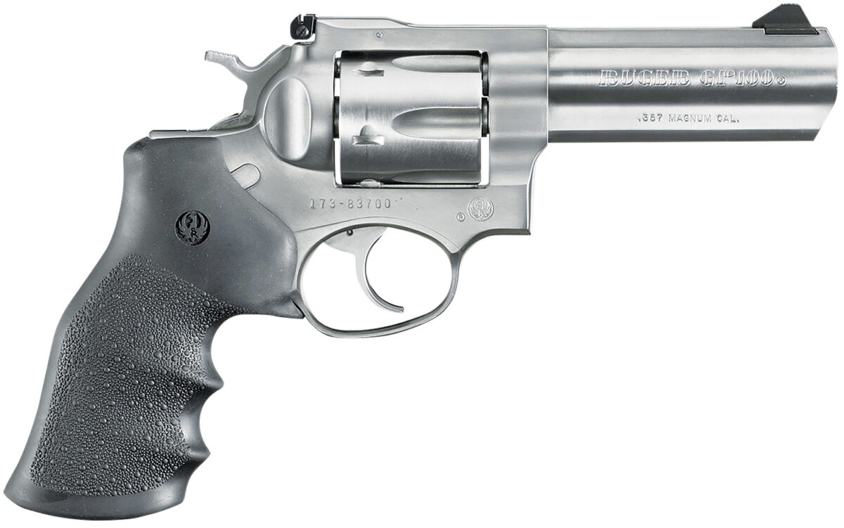 Ruger 1705 GP100 Medium Frame 357 Mag 6rd 4.20" Satin Stainless Steel Barrel, Cylinder & Frame, Hogue Monogrip, Transfer Bar Safety, Exposed Hammer 1 70258