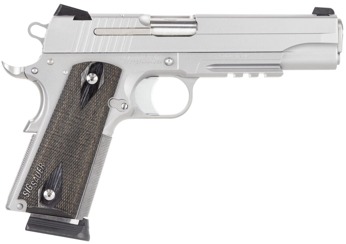Sig Sauer 1911R45SSSCA 1911 Full Size *CA Compliant 45 ACP Caliber with 5" Barrel, 8+1 Capacity, Overall Stainless Steel Finish, Picatinny Rail/Beavertail Frame, Serrated Slide & Blackwood Grip 1 79469