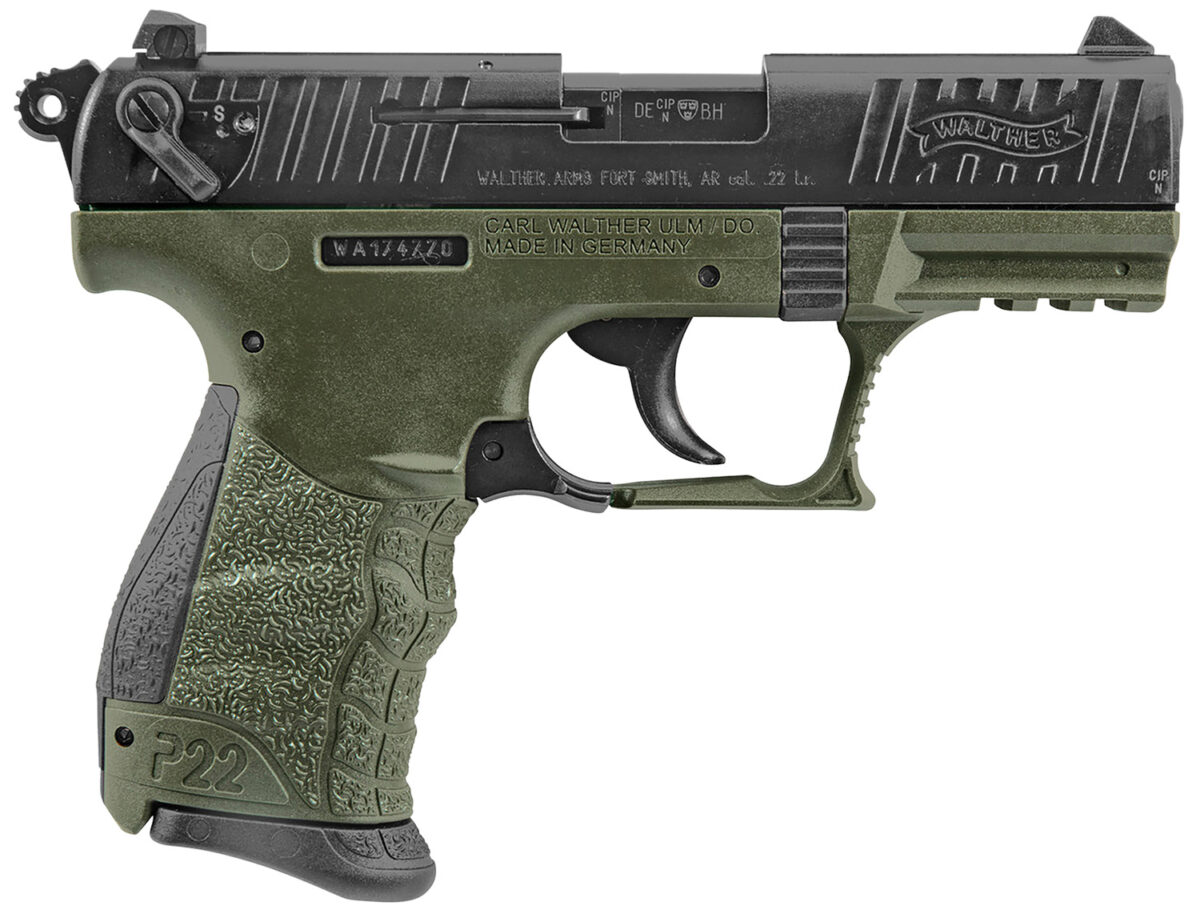 Walther Arms 5120338 P22 Military *CA Compliant 22 LR 10+1 3.42" Matte Black Tenifer Serrated/Steel Slide, OD Green Polymer Frame w/Picatinny Rail, OD Green Interchangeable Backstrap Grips 1 89506
