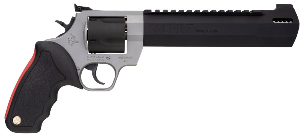 Taurus 2454085RH Raging Hunter 454 Casull 5rd 8.37" Matte Black Oxide Cylinder & Barrel Matte Stainless Steel Frame Black Rubber with Integrated Red Cushion Insert Grip 1 112917