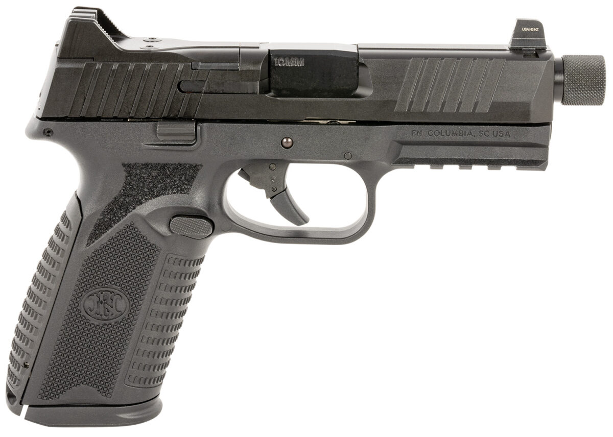 FN 66101375 510 Tactical Full Size Frame 10mm Auto 22+1, 4.71" Black Target Crown Steel Barrel, Black PVD Optic Cut/Serrated Steel Slide & Polymer Frame w/Picatinny Rail, Ambidextrous 1 151363