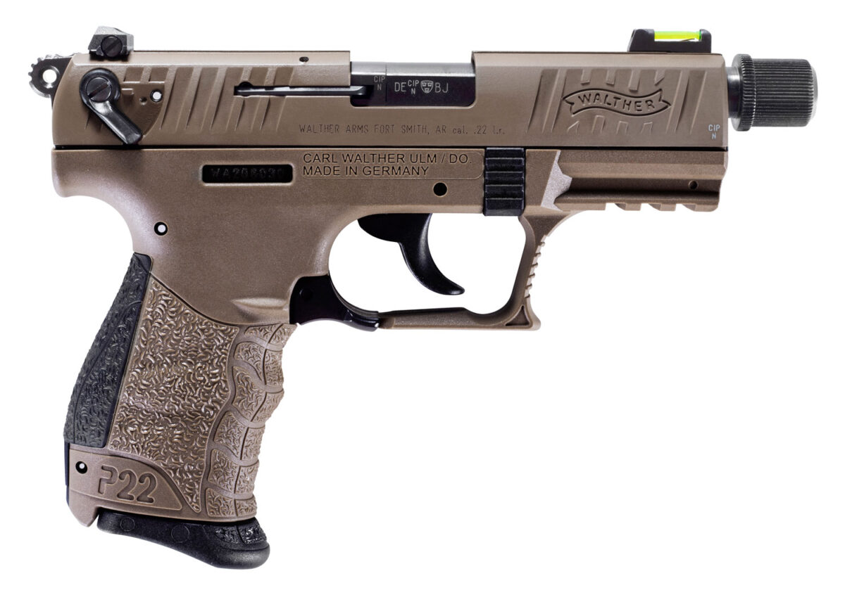Walther Arms 5120753 P22 Q Tactical 22 LR 10+1 3.42" Steel/Threaded Barrel, Flat Dark Earth Serrated/Steel Slide, Flat Dark Earth Polymer Frame w/Picatinny Rail, Black Interchangeable Backstrap Grips 1 111601