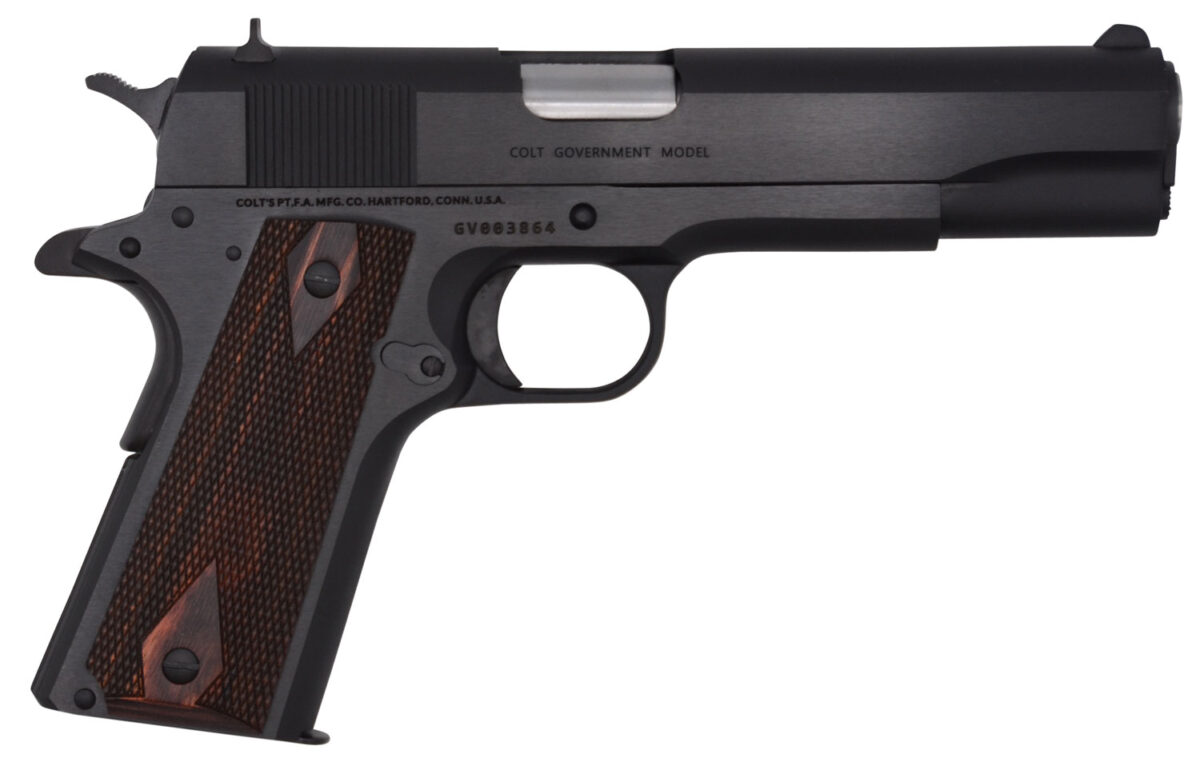 Colt Mfg O1911C 1911 Government 45 ACP 7+1, 5" Stainless National Match Barrel, Blued Serrated Steel Slide & Frame w/Beavertail Double Diamond Checkered Rosewood Grip 1 113546