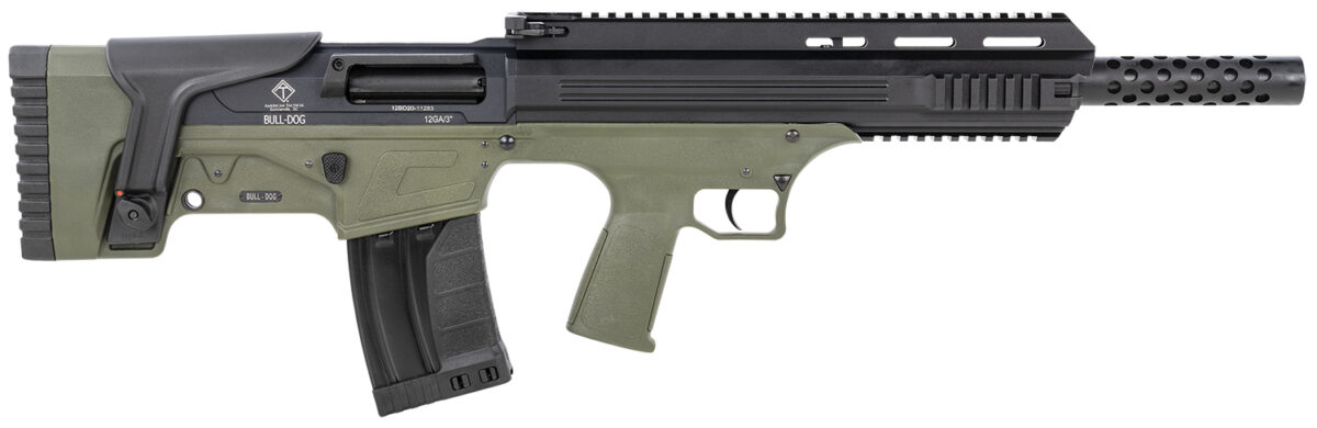 ATI ATIG12BDG Bulldog 12 Gauge Semi-Auto 3" 5+1 18.50" Black Steel Barrel, Black Aluminum Receiver, Picatinny Rail, Green Fixed Bullpup Stoc & Grip 1 132094