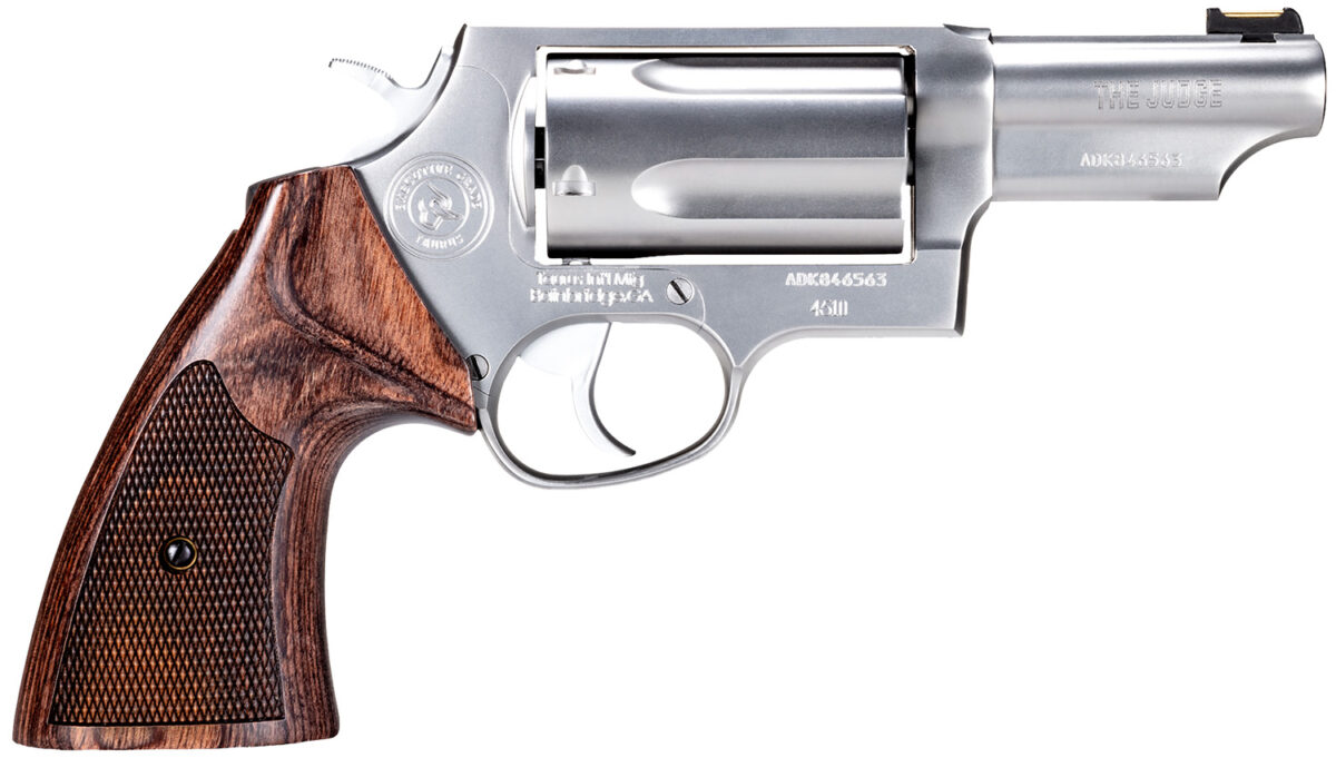 Taurus 2441EX039 Judge Executive Grade Medium Frame 45 Colt (LC) 410 Gauge 5rd 3" Hand Polished Satin Stainless Steel Barrel, Hand Polished Satin Stainless Steel Cylinder & Frame, Wood Grip 1 150915
