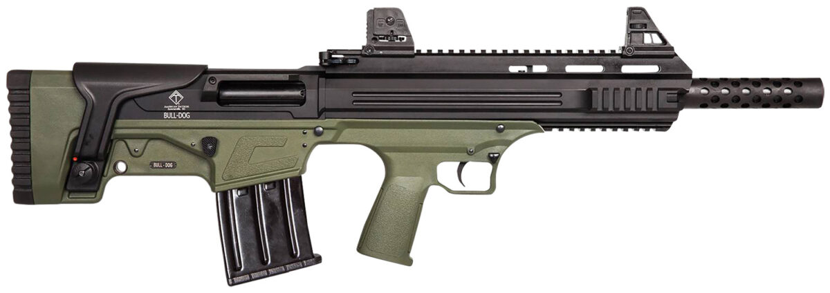 ATI ATIG20BDG Bulldog 20 Gauge Semi-Auto 3" 5+1 18.50" Black Steel Barrel, Black Aluminum Receiver, Picatinny Mount, Green Fixed Bullpup Stock 1 161765