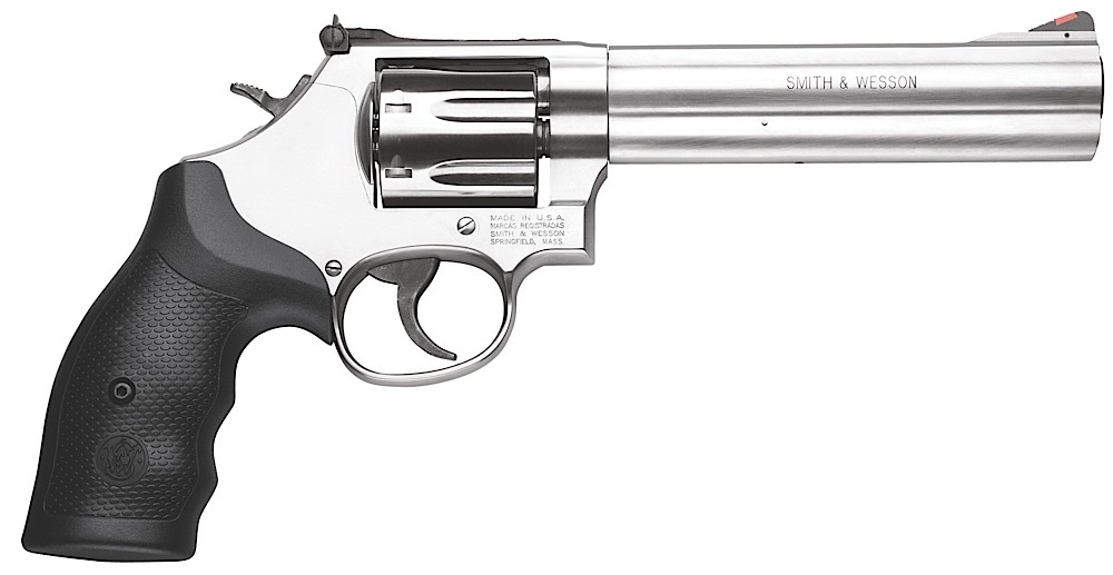 Smith & Wesson 164198 Model 686 Plus 357 Mag or 38 S&W Spl +P Stainless Steel 6" Barrel & 7rd Cylinder, Satin Stainless Steel L-Frame, Red Ramp Front/White Outline Rear Sights, Internal Lock 1 26267