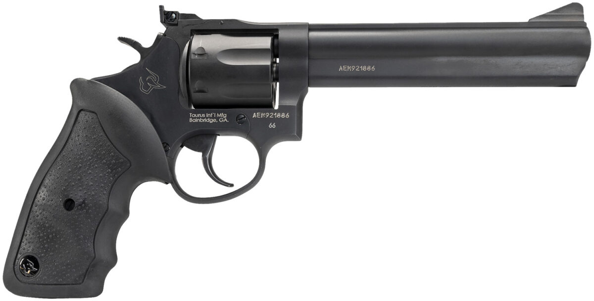 Taurus 2-660061 66 Medium 357 Mag/38 Special +P 7 Shot 6" Matte Black Oxide Alloy Steel Barrel, Cylinder & Frame, Black Finger Grooved Rubber Grip, Transfer Bar Safety, Exposed Hammer 1 31301