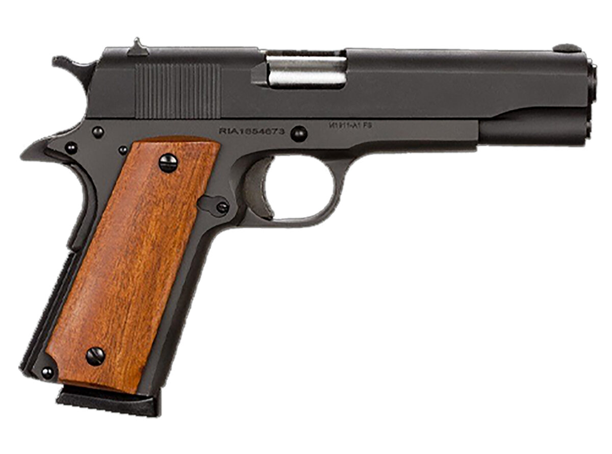 Rock Island 51421MA GI Standard FS *MA Compliant 45 ACP Caliber with 5" Barrel, 8+1 Capacity, Overall Black Parkerized Finish Steel, Beavertail Frame, Serrated Slide & Wood Grip 1 35176
