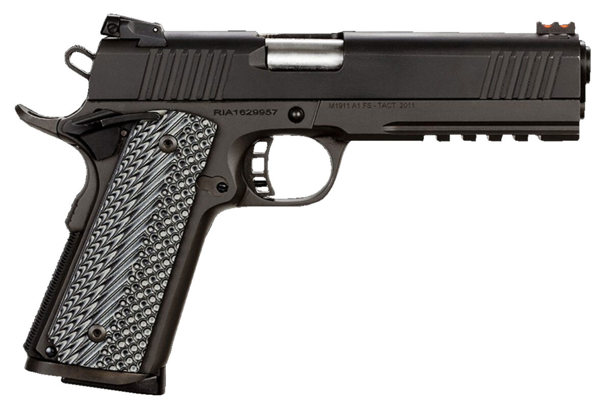 Rock Island 51485 Tac Ultra FS 45 ACP Caliber with 5" Barrel, 8+1 Capacity, Overall Black Parkerized Finish Steel, Picatinny Rail/Beavertail Frame, Serrated Slide & Black & Gray G10 Grip 1 35211