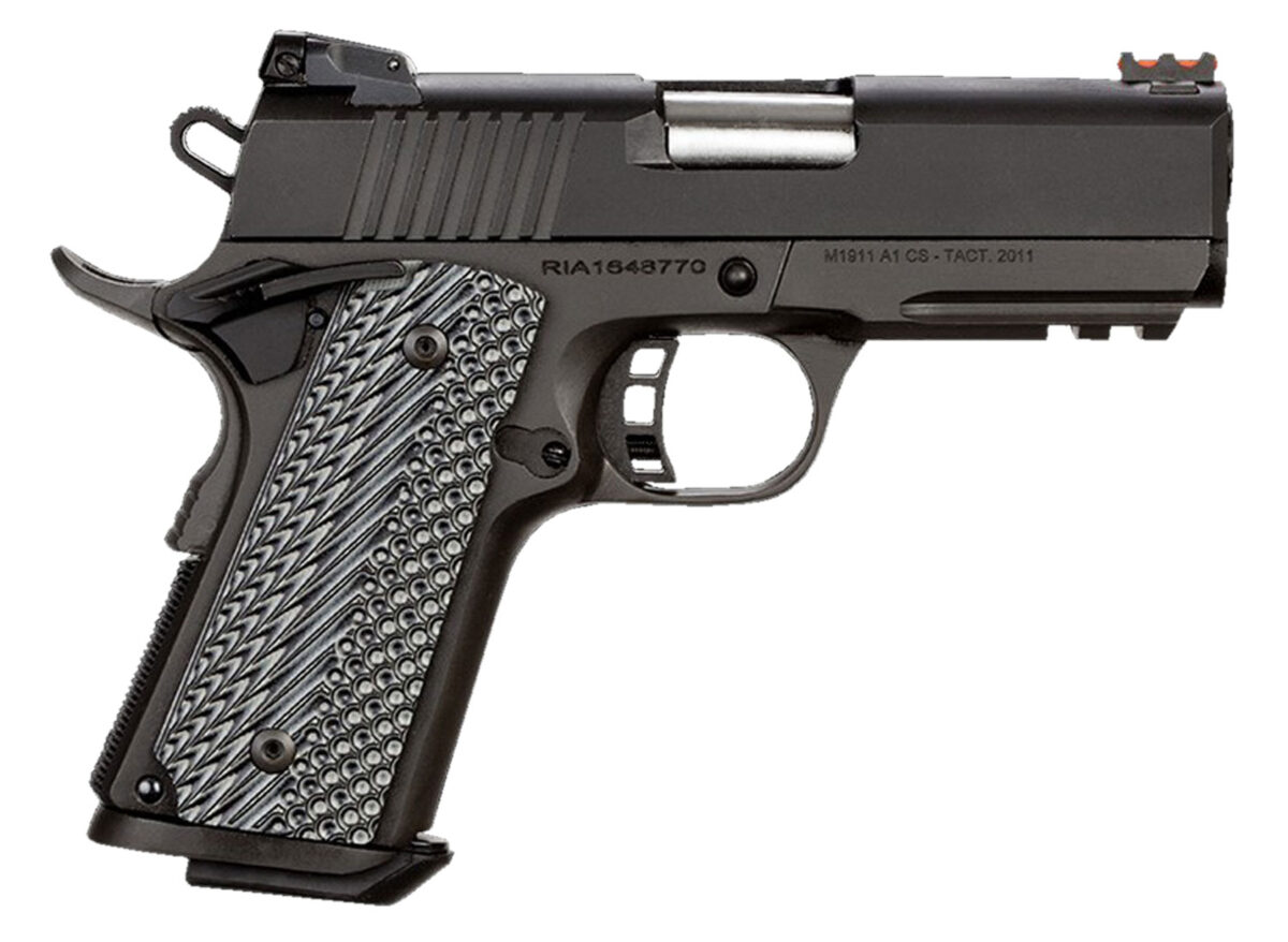 Rock Island 51470 Tac Ultra CS 45 ACP Caliber with 3.62" Barrel, 7+1 Capacity, Overall Black Parkerized Finish Steel, Picatinny Rail/Beavertail Frame, Serrated Slide & Black/Gray G10 Grip 1 35212