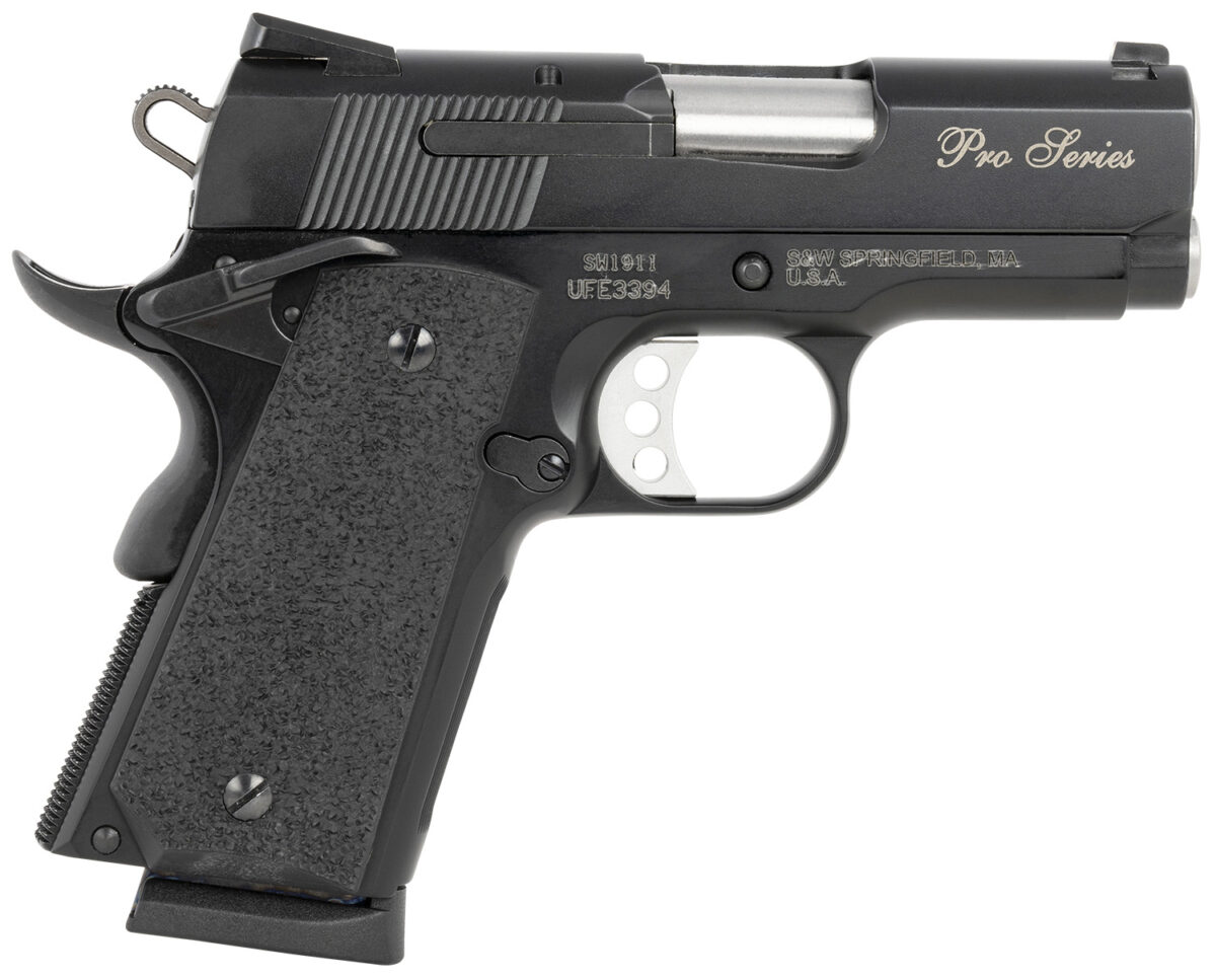Smith & Wesson 178020 PC 1911 Pro Sub-Compact Frame 45 ACP 7+1, 3" Stainless Steel Barrel, Black Serrated Carbon Steel Slide, Black Aluminum Frame w/Beavertail, Black Stippled Grip 1 57828