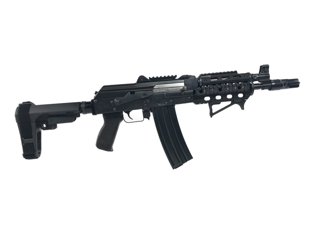 Zastava ZPAP85 Alpha AK-47 Pistol - Stained Wood Handguard | 5.56NATO | 10" Barrel | Quad Rail | Night Brake | Angled Foregrip | SBA3 Arm Brace 1 zp85556tac right