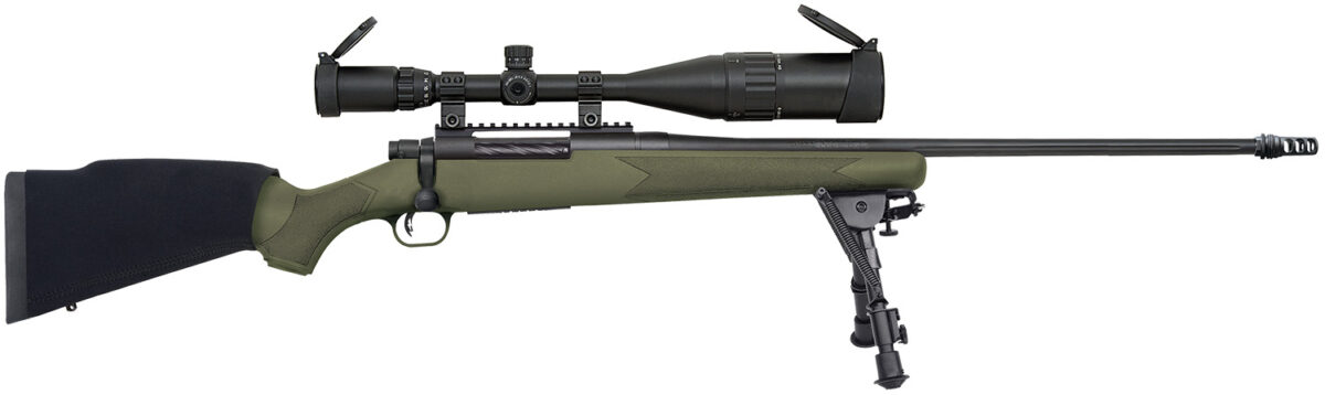 Mossberg 28122 Patriot Night Train 300 Win Mag Caliber with 3+1 Capacity, 24" Barrel, Matte Blued Metal Finish, OD Green Stock Right Hand Includes 6-24x50mm Scope & Bipod 1 120458