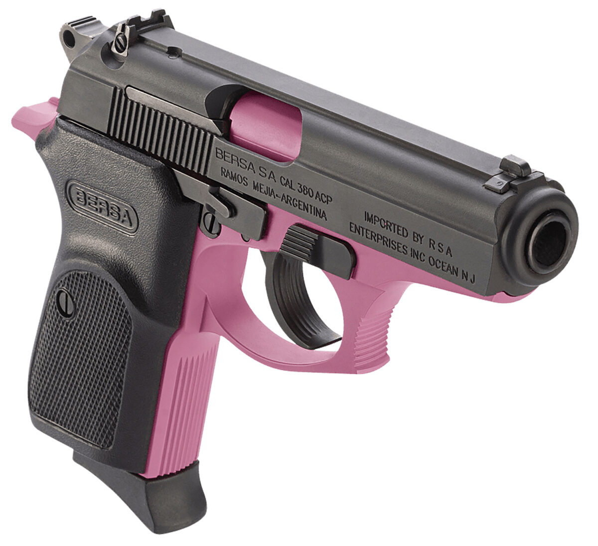 Bersa T380PNK8 Thunder Micro-Compact Frame 380 ACP 8+1 3.50" Pink Cerakote Steel Barrel, Matte Black Serrated Steel Slide, Pink Cerakote Aluminum Frame 1 139410