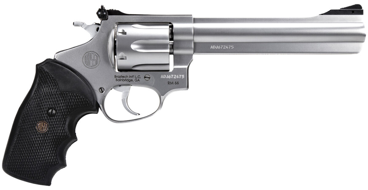 Rossi 2RM669 RM66 357 Mag 6 Shot 6" Satin Stainless Steel Barrel, Cylinder & Frame Black Checkered Rubber Grip 1 150827