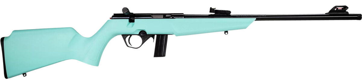 Rossi RB22 Compact 22 LR 10+1, 16" Matte Black Button Rifled Free Floating Steel Barrel, Matte Black Stainless Steel Receiver, Cyan Monte Carlo Stock, Right Hand 1 151218