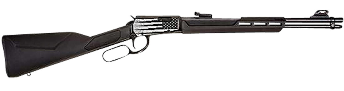 Rossi RL22181SYEN18 Rio Bravo Full Size 22 LR 15+1, 18" Polished Black Steel Barrel, Polished Black w/Lighting US Flag Engraving Steel Receiver, Black Stock, Right Hand 1 154820