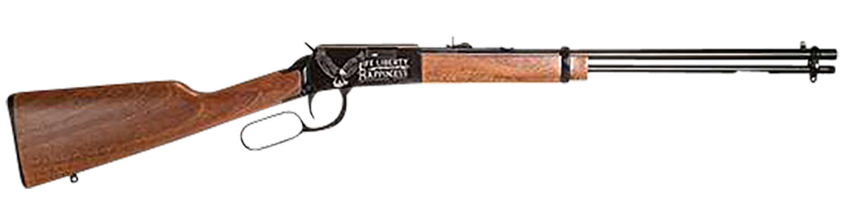 Rossi RL22W201WDEN19 Rio Bravo Full Size, Lever Action 22 WMR 12+1, 20" Polished Black Steel Barrel, Polished Black w/July 4 Eagle Engraving Steel Receiver, German Fixed Beechwood Stock, Right Hand 1 154823