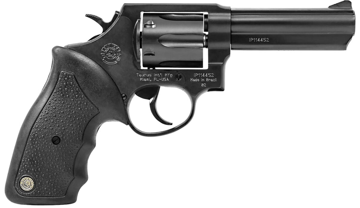 Taurus 2-820041 82 Medium 38 Special +P 6 Shot 4" Matte Black Oxide Alloy Steel Barrel, Cylinder & Frame, Black Finger Grooved Rubber Grip, Transfer Bar Safety, Exposed Hammer 1 31559