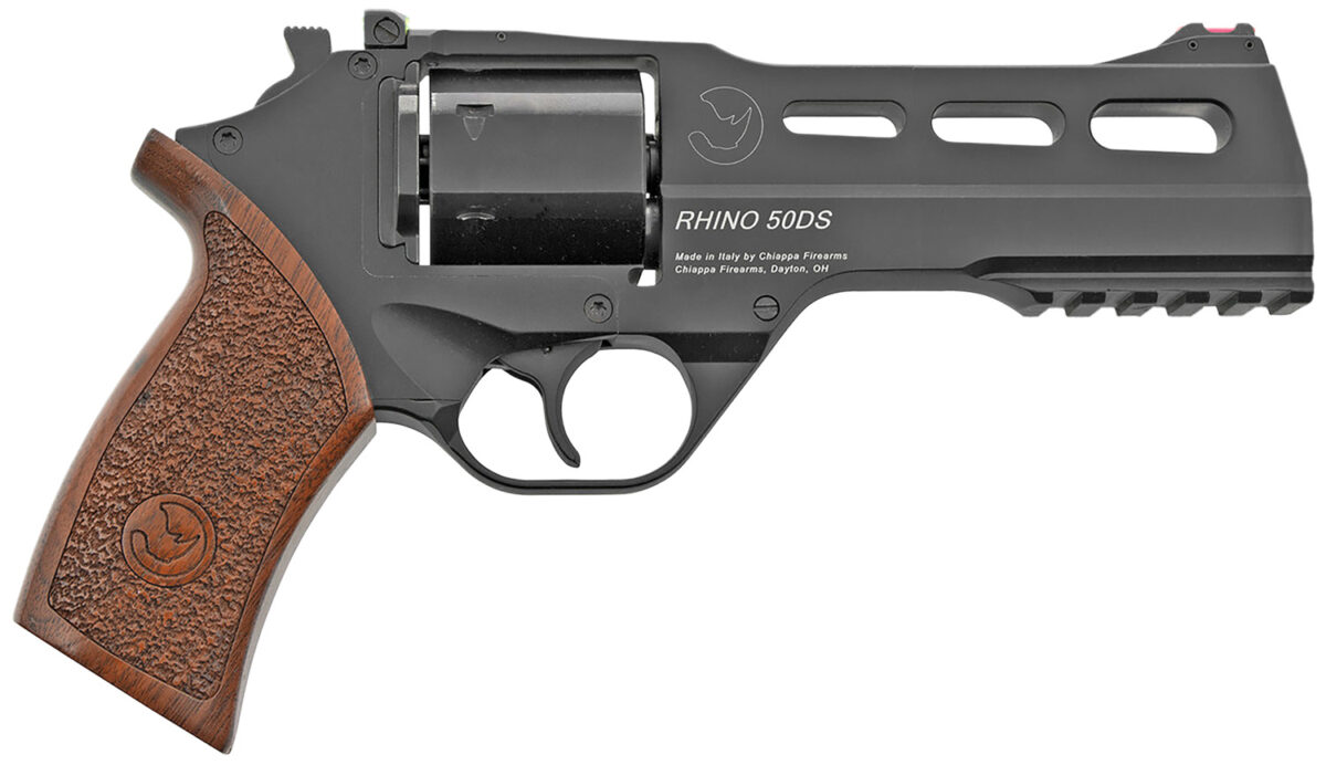 Chiappa Firearms 340220 Rhino 50DS Small Frame 357 Mag 6 Shot, 5" Black Anodized Steel Vent Rib Barrel, Blued Steel Cylinder, Black Anodized Aluminum Frame, Walnut Grip, Concealed Hammer 1 5642