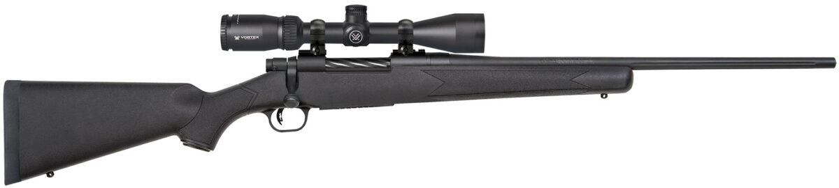 Mossberg 28052 Patriot 22-250 Rem Caliber with 5+1 Capacity, 22" Fluted Barrel, Matte Blued Metal Finish & Black Synthetic Stock Right Hand (Full Size) Includes Vortex Crossfire II 3-9x40mm Scope 1 109219 1