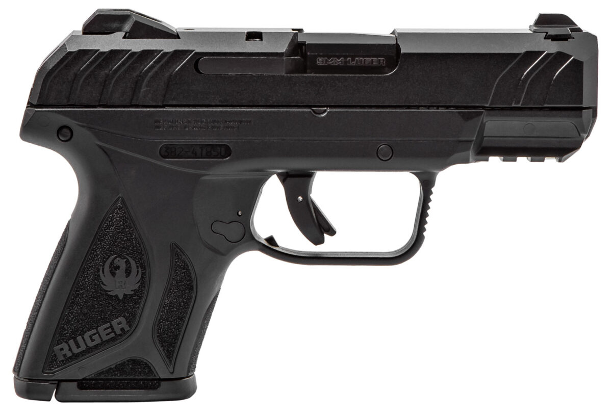 Ruger 3818 Security-9 Compact 9mm Luger 3.42" Barrel 10+1,Black Polymer Frame With Picatinny Acc. Rail, Black Oxide Steel Slide, Manual Safety 1 112603