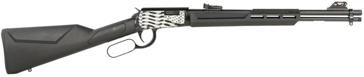 Rossi RL22181SYEN11 Rio Bravo Lever Action 22 LR 15+1 18" Round Barrel, Black, Polished US Flag Engraved Rec, Synthetic Stock, Fiber Optic Sights 1 149978