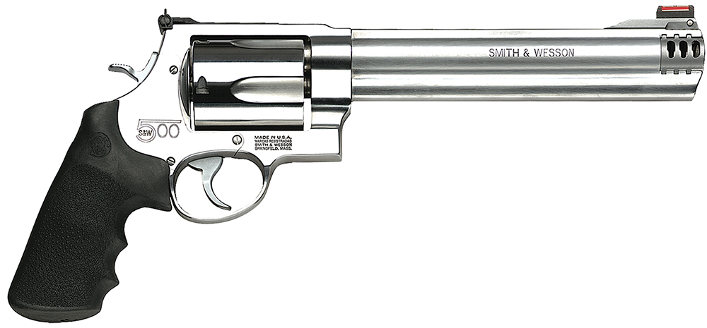 Smith & Wesson 163501 Model 500 X-Large 500 S&W Mag 5 Shot 8.38" Satin Compensated Barrel, Satin Cylinder, Satin Stainless Steel Frame, Black Finger Grooved Grip, Exposed Hammer 1 15071