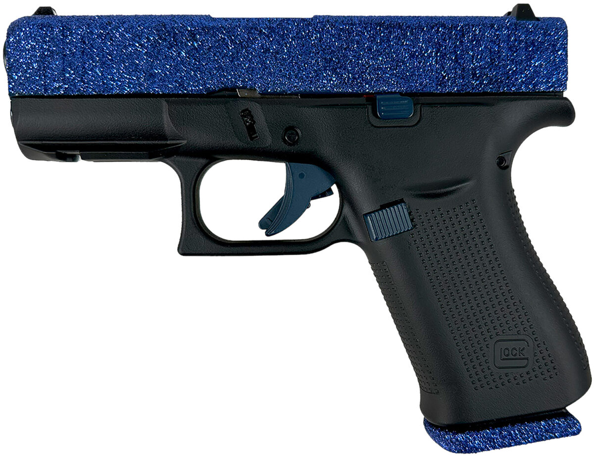Glock PAX435204NNVY G43X Sub-Compact Frame 9mm Luger 10+1 3.41" Black GMB Barrel, Navy Blue Glitter Serrated Steel Slide, Black Cerakote Polymer Frame w/Beavertail, Black Textured Grip, Ambidextrous 1 173477