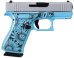 Glock UX4350204FRDAISYBLUESlim Sub-Compact Frame 9mm Luger 10+1 3.41" Black GMB Barrel, Serrated Steel Slide, Blue Cerakote Polymer Frame w/Black Daisy Laser Engraving Grip, Front Rail 2 174780