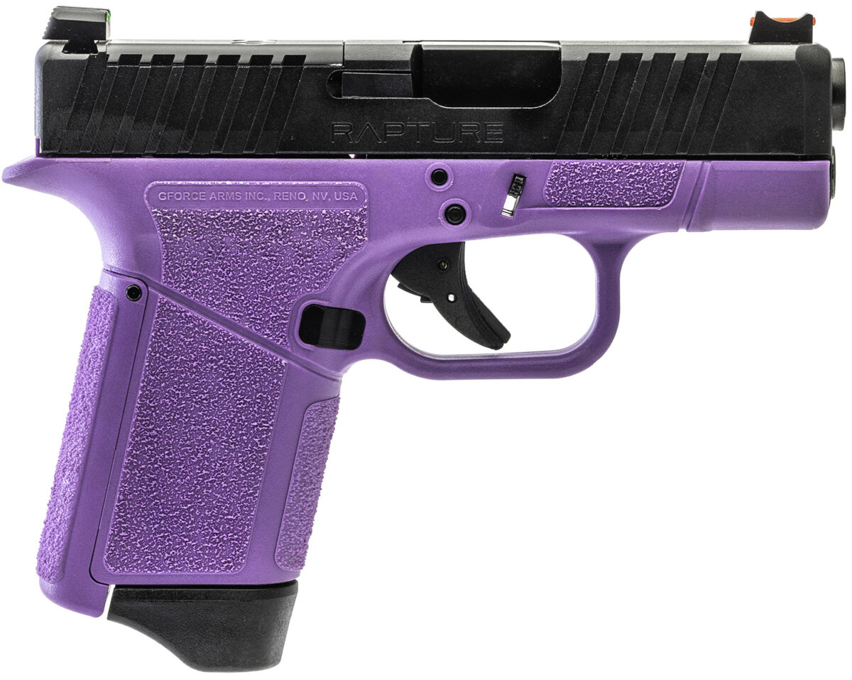 Gforce Arms GF932512PUB Rapture Sub-Compact Frame 9mm Luger 12+1 3.25" Black Steel Barrel, Black Optic Cut/Serrated Steel Slide, Purple Cerakote Polymer Frame 1 180945