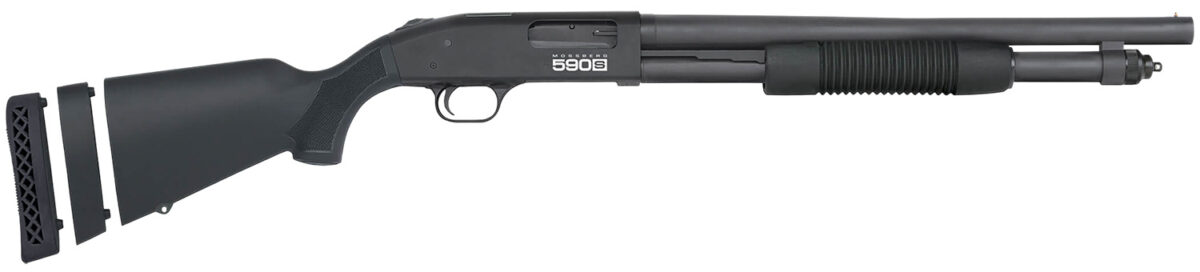 Mossberg 51609 590S 12 Gauge Pump 3" 10+1 18.50" Matte Blued Heavy Walled Barrel, Drilled & Tapped Black Receiver, Fixed Black Synthetic Stock 1 184755