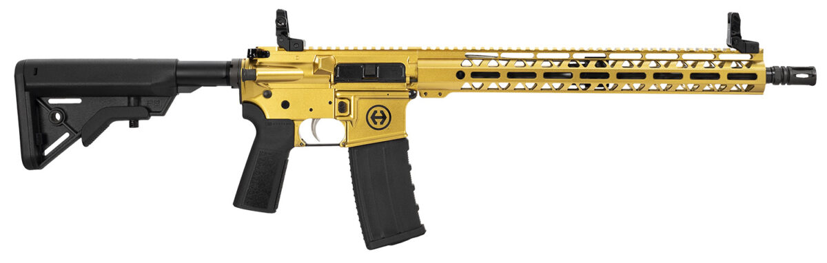 Hi-Point HP15R-556GOLD HP 15R 5.56 NATO 30+1 16" Black Threaded Barrel, Gold Aluminum Receiver w/Picatinny Rail, M-LOK Handguard, B5 Bravo Black Polymer Stock, Black B5 P Type 23 Grip 1 186756