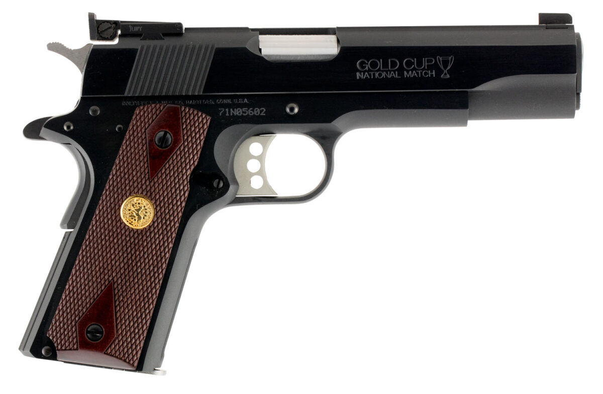 Colt Mfg O5872A1 Gold Cup National Match 9mm Luger 9+1, 5" Stainless National Match Barrel, Blued Serrated Carbon Steel Slide & Frame w/Beavertail, Walnut Grip, Ambidextrous 1 45214