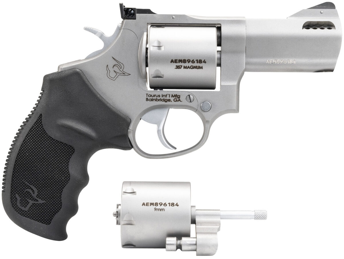 Taurus 2-692039 692 Medium 38 Special +P/357 Mag/9mm Luger 7 Shot 3" Matte Stainless Ported Barrel, Cylinder & Frame, Black Ribber Grip, Transfer Bar Safety, Exposed Hammer, 2 Cylinders 1 100192