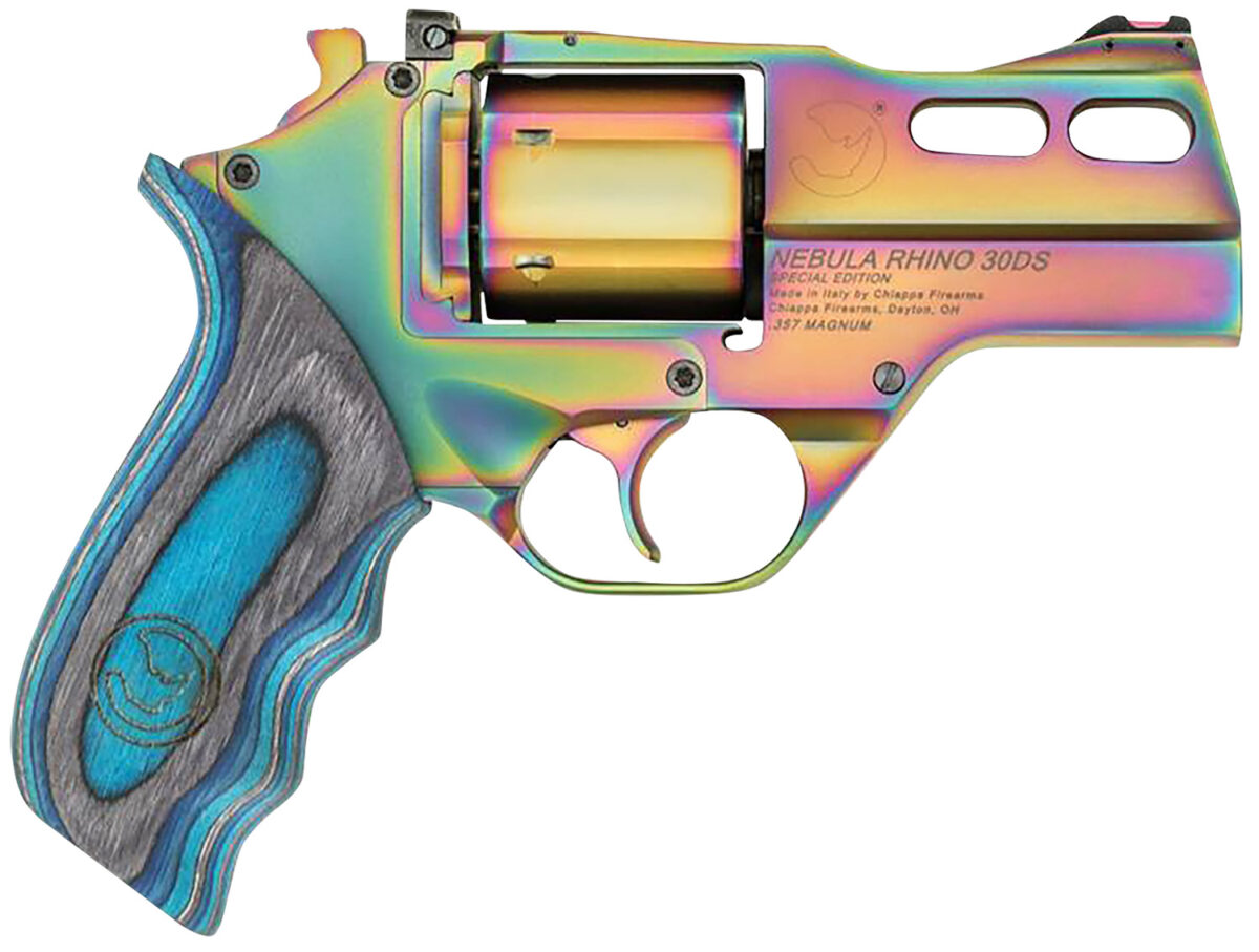 Chiappa Firearms 340319 Rhino 30DS Nebula 357 Mag 6 Shot, 3" Rainbow PVD Steel Vent Rib Barrel & Cylinder, Rainbow PVD Aluminum Frame, Blue Laminate, Grip Exposed Hammer 1 141393